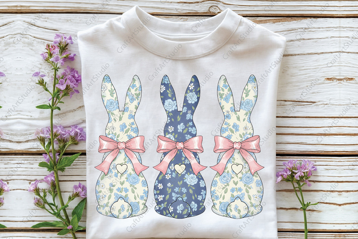 Floral Easter Bunny Bow Sublimation, an Illustration by CraftArtStudio (Photo 3 of 4)