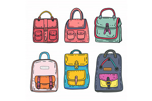 Six Colorful Handbags Backpacks