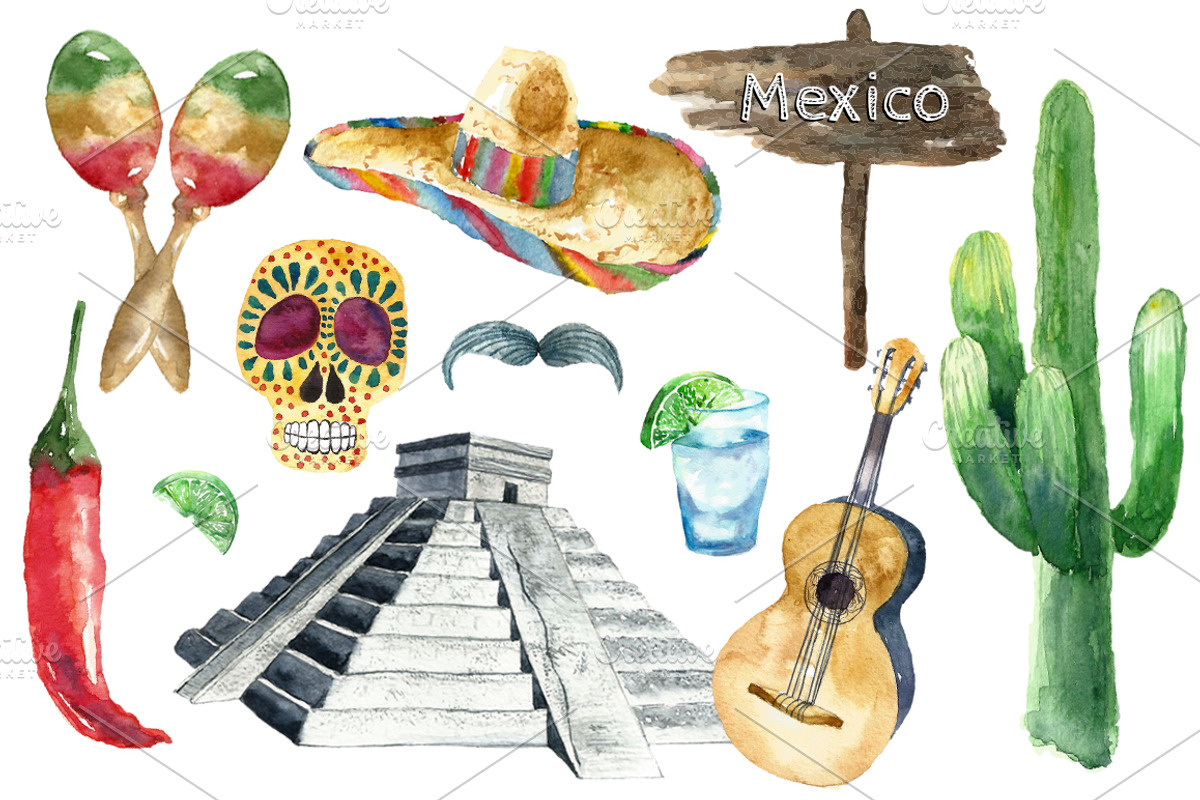 Watercolor set of Mexico., a Food Illustration by Vikeriya (Photo 2 of 5)