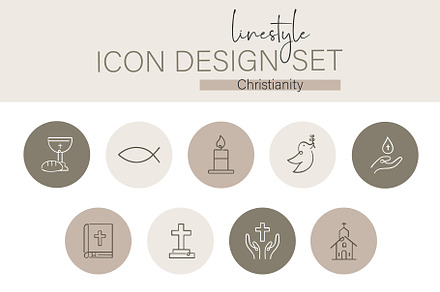 Linestyle Icon Design Set Christian