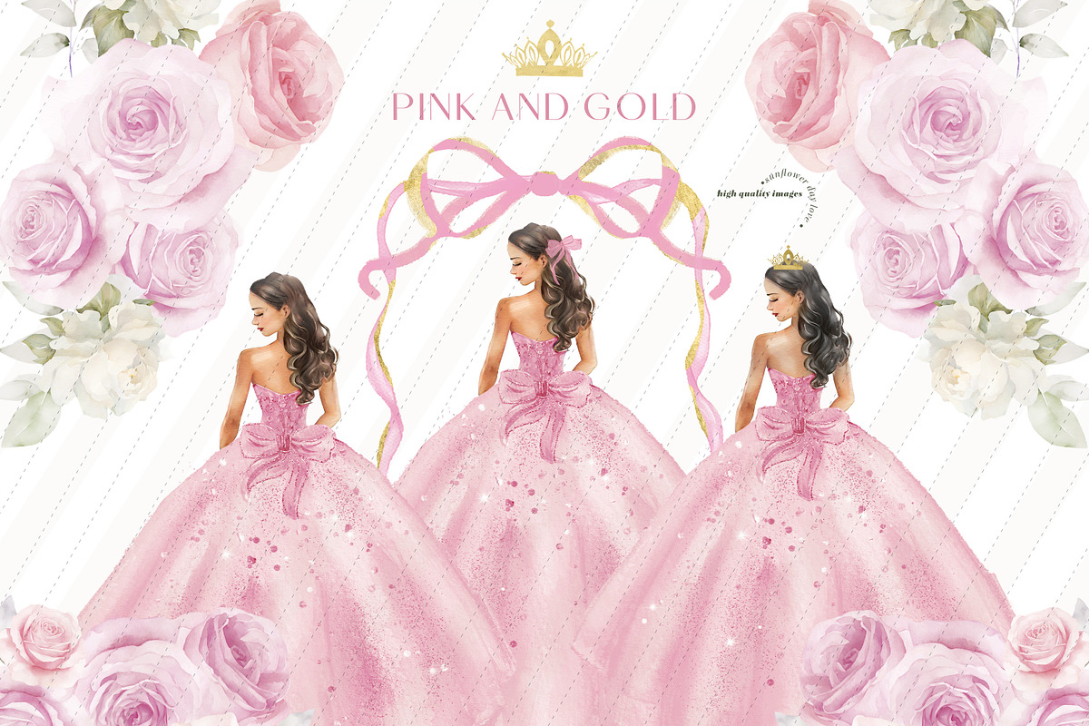 Pink And Gold Princess Clipart, an Illustration by Sunflower Day Love (Photo 1 of 4)
