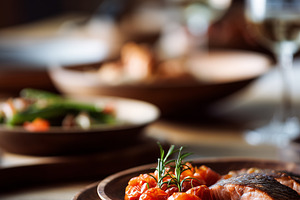 Beautifully presented dish of salmon, a Food & Drink Photo by MistyDay