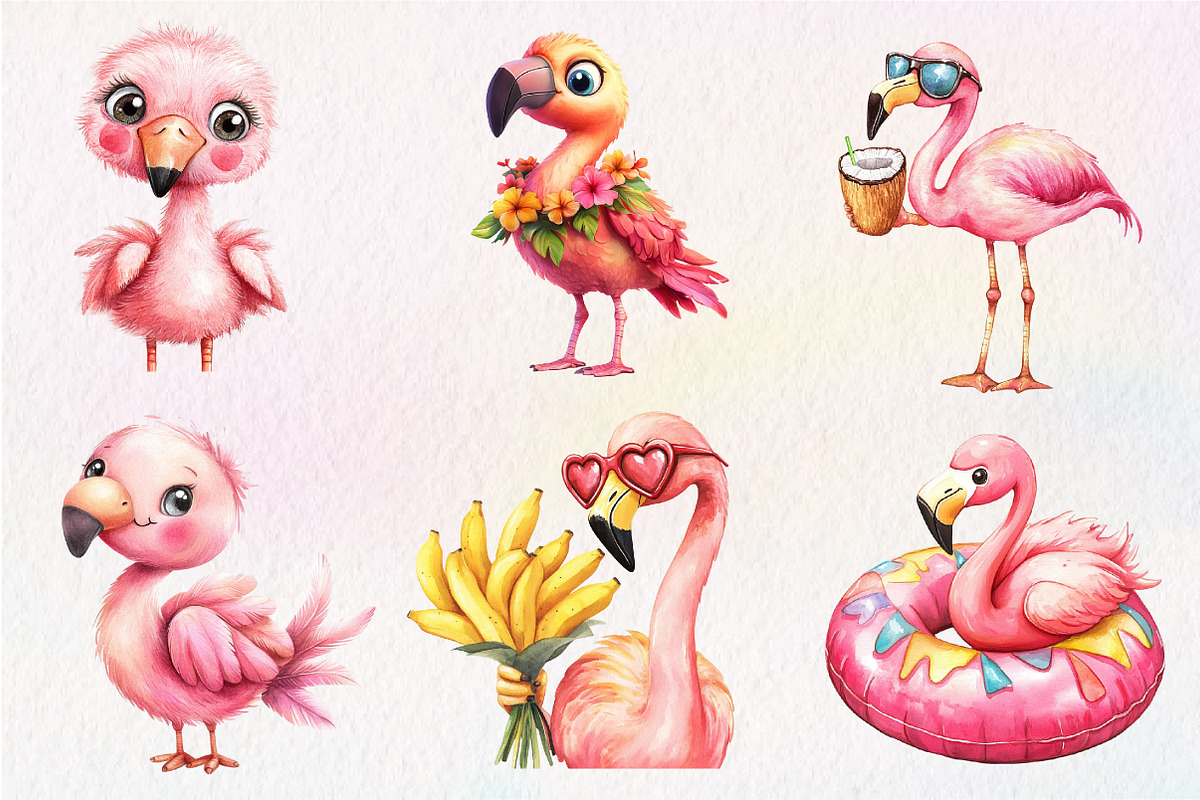 Flamingo Watercolor Clipart, Exotic, an Illustration by CreationArt (Photo 3 of 5)