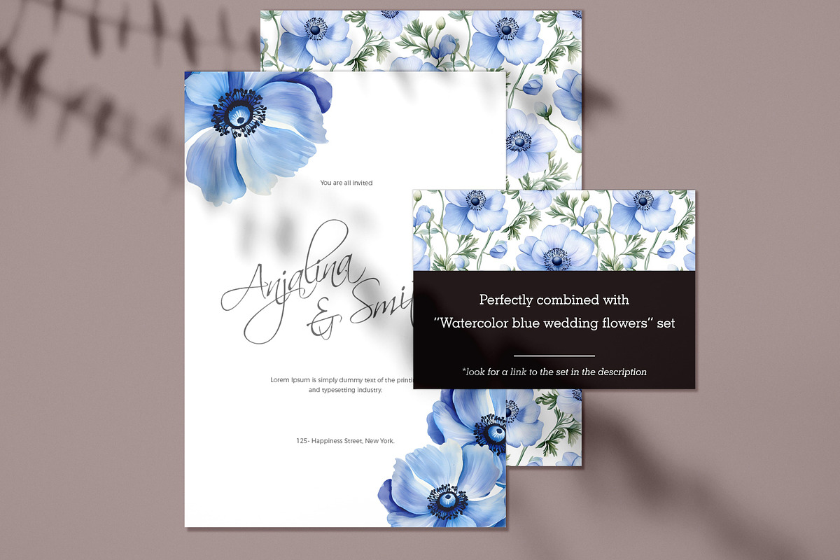 Watercolor blue flowers pattern set, a Pattern Graphic by Art and Funny (Photo 9 of 11)