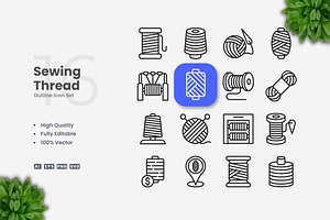 Sewing Thread Outline Icons, an Outline Icon by Upnowgraphic