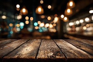 Rustic Wooden Tabletop Night Bar Lig, a Photo by Pixeness Studio