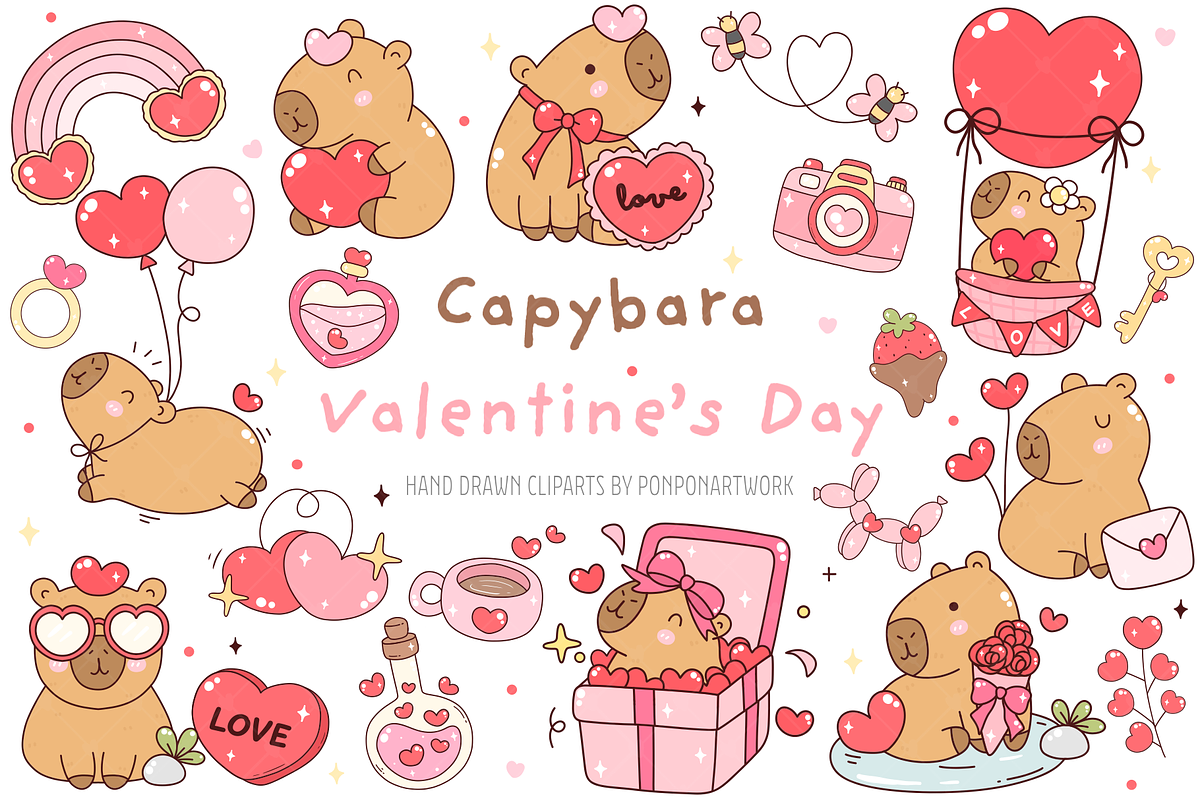 Groovy Capybara Valentine Clipart, an Animal Illustration by ponponartwork (Photo 1 of 5)