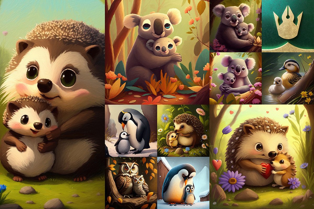 Mother and Baby Animal Art Prints, an Animal Illustration by pixaroma (Photo 15 of 15)