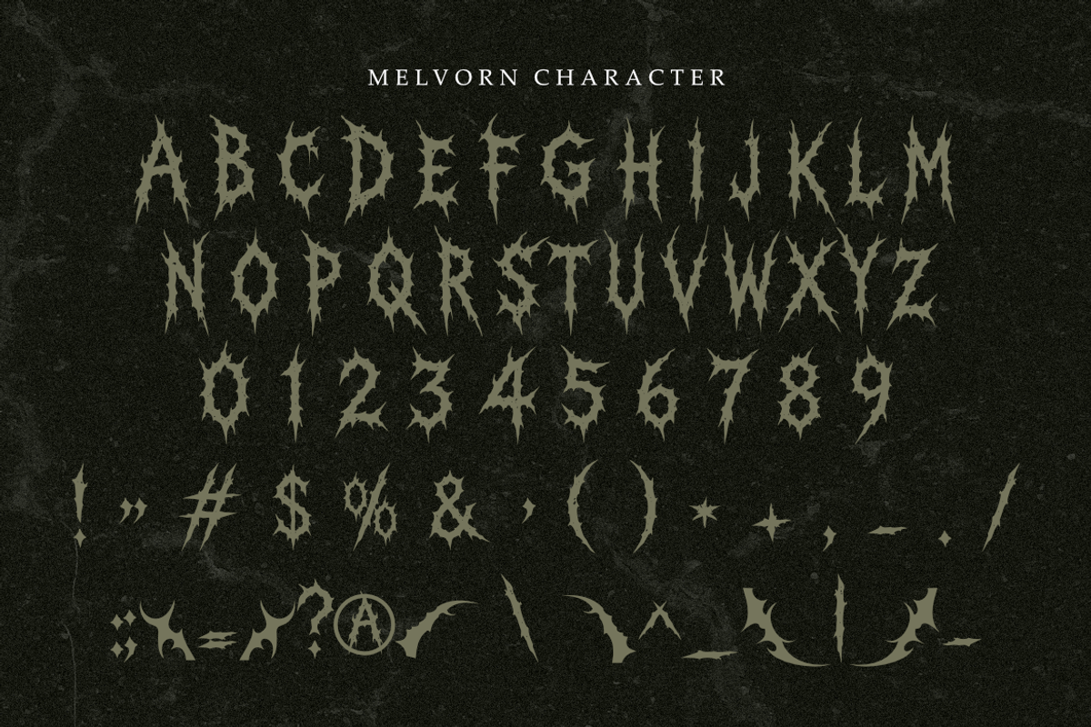 Melvorn - Death Metal Font, a Blackletter Font by Masyafi Studio (Photo 9 of 9)