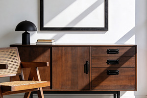 Mid-century modern interior mockup, an Architecture Photo by Virgo Studio
