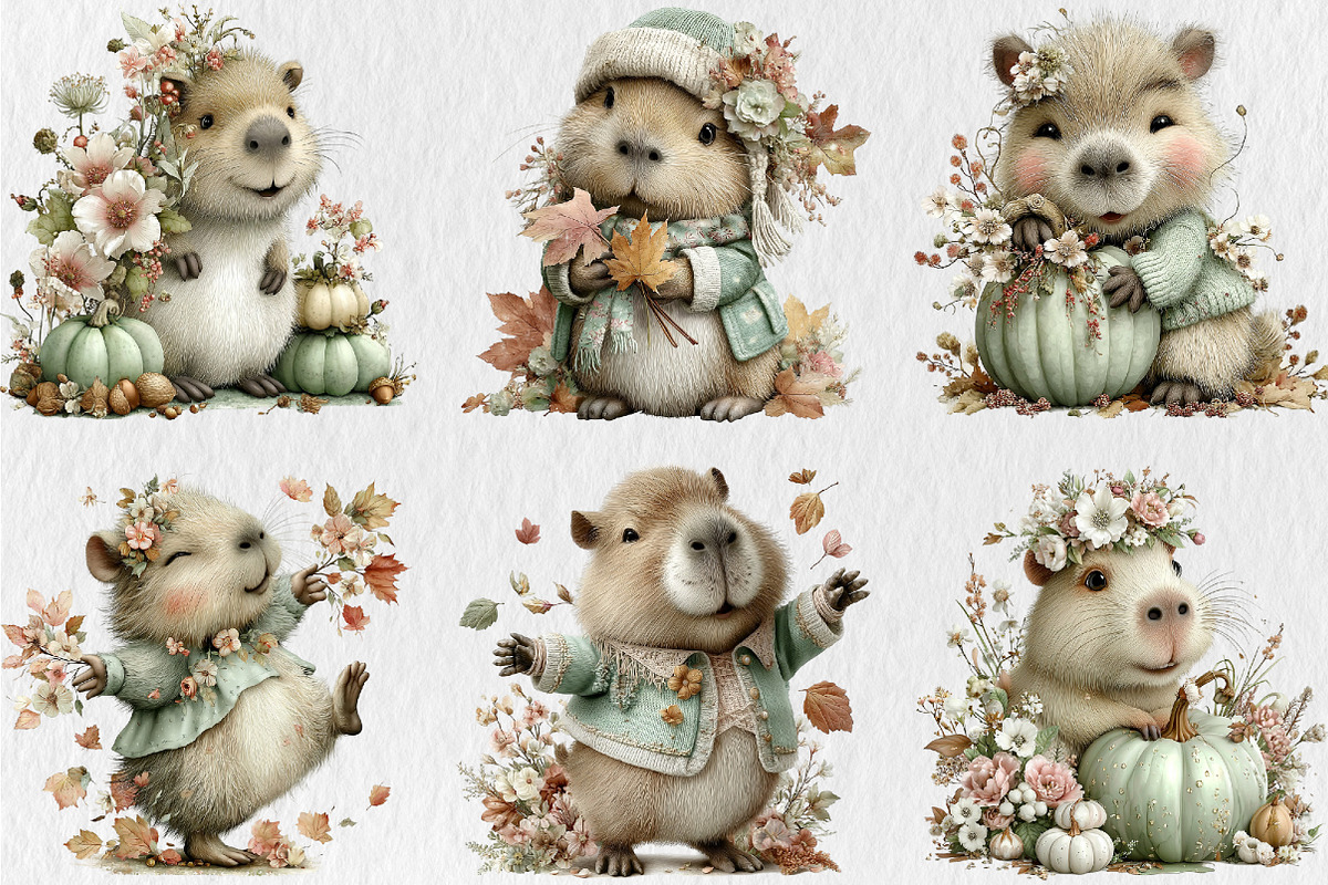 Whimsical Fall Autumn Capybara, a Seasonal Illustration by Rose Art (Photo 3 of 9)