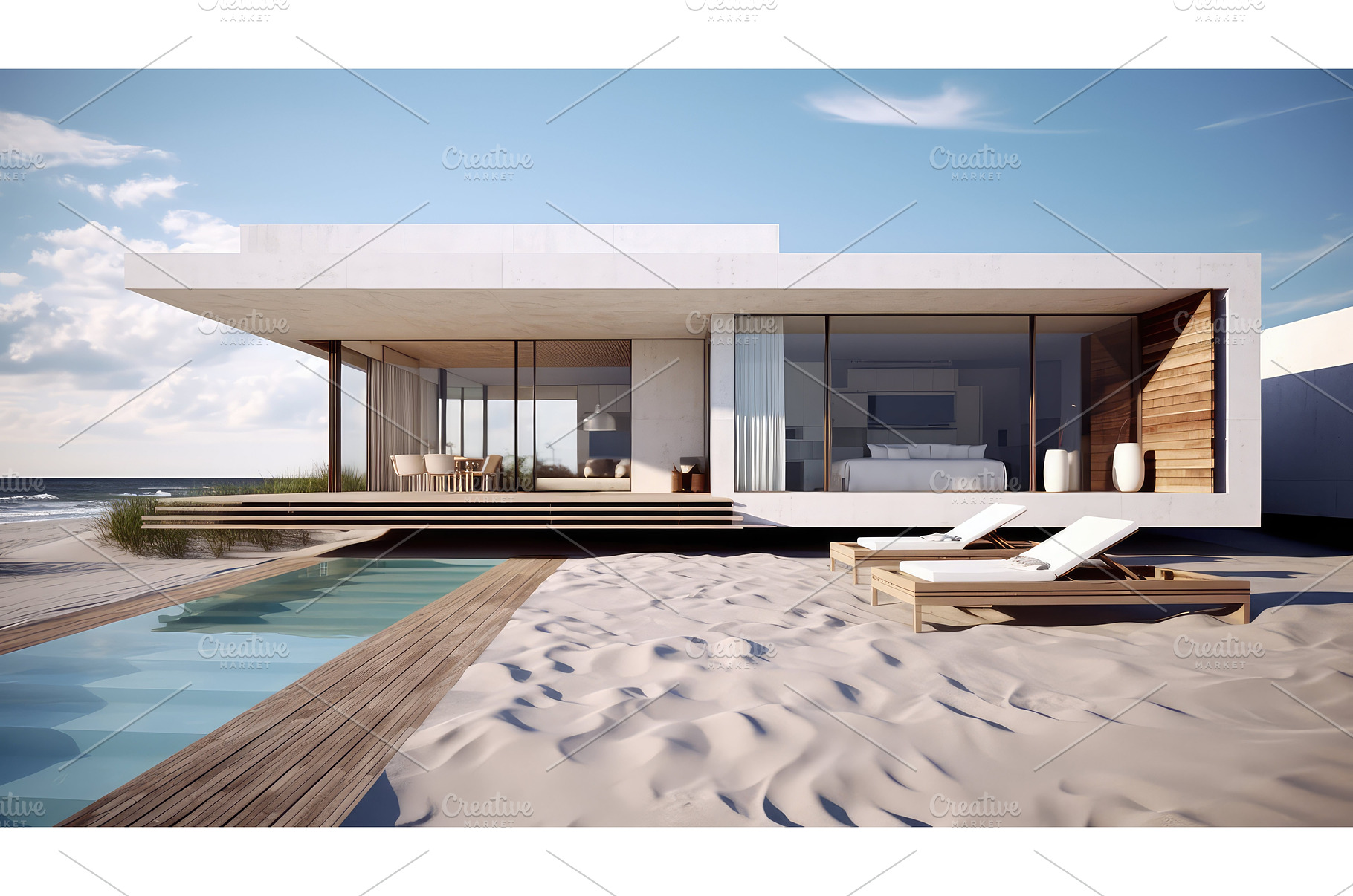 panoramic beach vacation house ai, an Architecture Photo by pikepicture