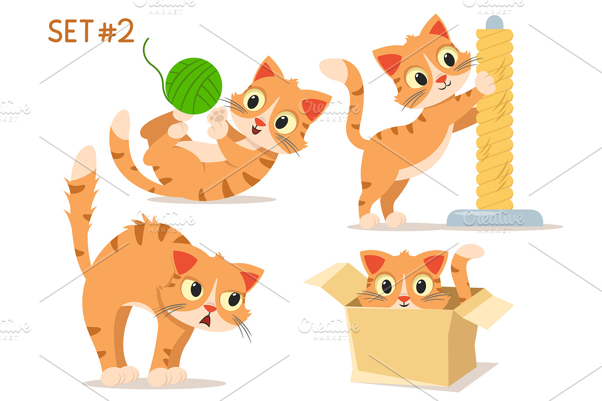 Set of character cats. Cat playing, an Animal Illustration by innakreativ