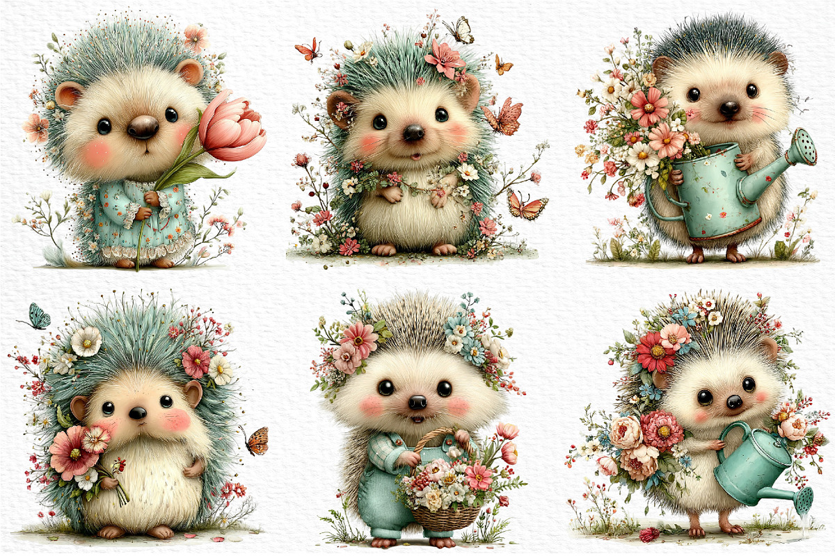Whimsical Spring Hedgehog Clipart, an Illustration by Craft Nest (Photo 3 of 11)