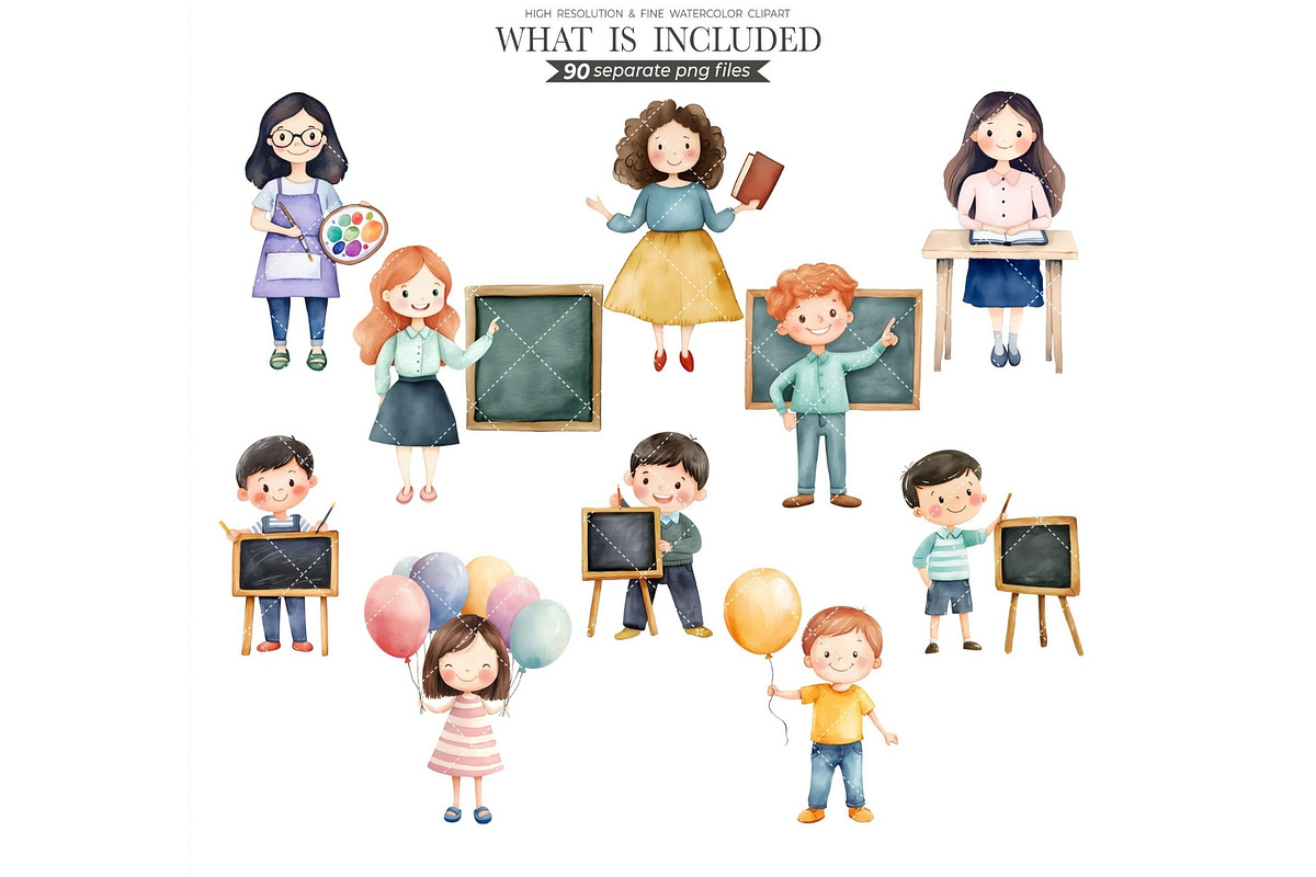 Youthful Friends Watercolor PNG, an Illustration by CharmClipart (Photo 6 of 8)