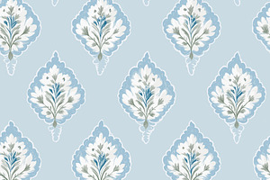 Seamless pattern, vintage damask seamless pattern with blue and, a Pattern Graphic by Studio ANNA