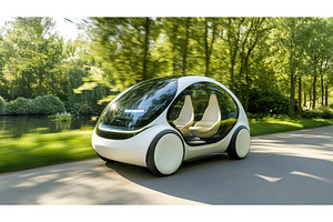 Futuristic electric vehicle driving, a Technology Photo by Lermont51