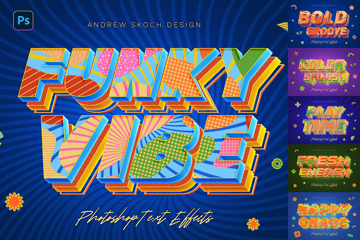 Sliced 3D Text Effects – 6 PSD, a Layer Style Add-On by Andrew Skoch Design (Photo 1 of 9)