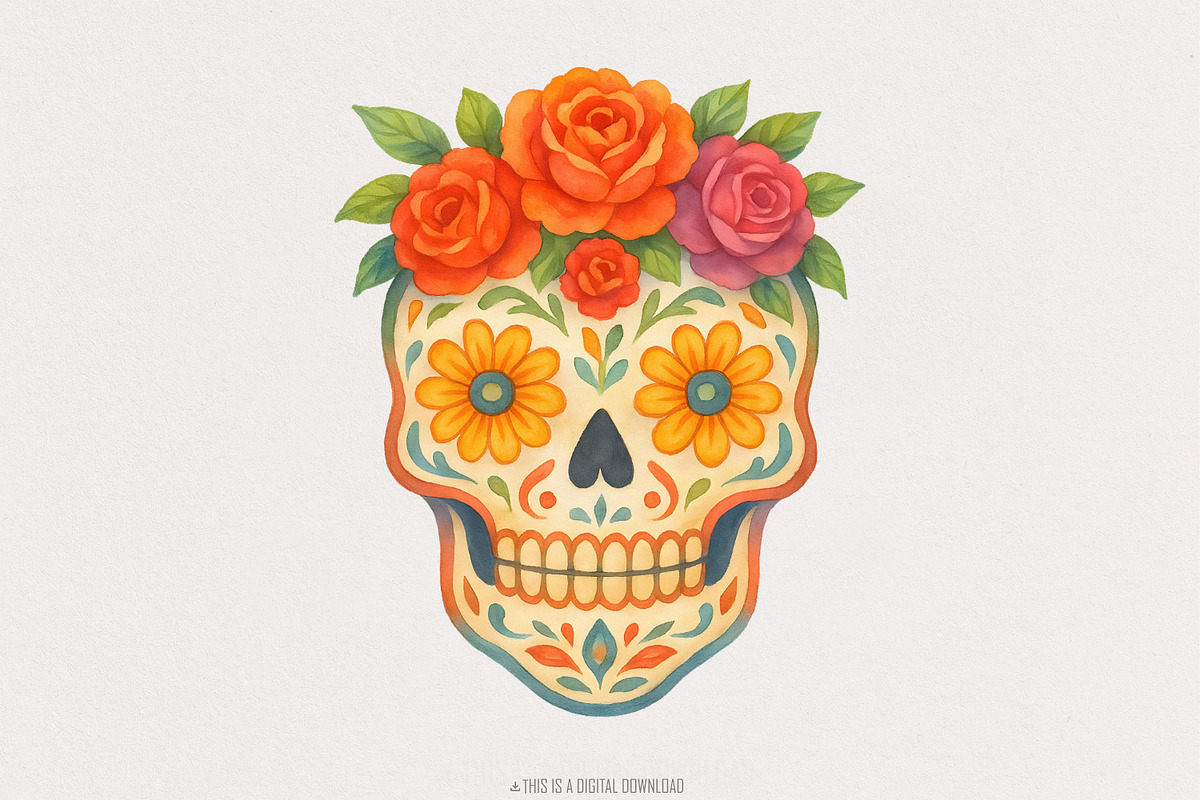 Sugar Skull Floral PNG, Day of the, an Illustration by SharpMarketplace (Photo 1 of 9)