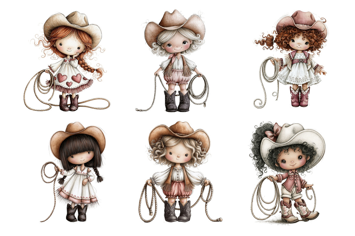 Cute Cowgirl PNG Clipart Bundle, a Person Illustration by Nicolle's Colorful Art (Photo 6 of 6)