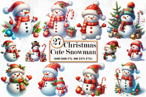 Cute Christmas Cute Snowman Clipart, a Seasonal Illustration by Craft Nest