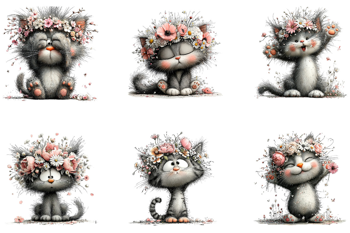 Floral Kitten Clipart, a Seasonal Illustration by CreationArt (Photo 3 of 7)