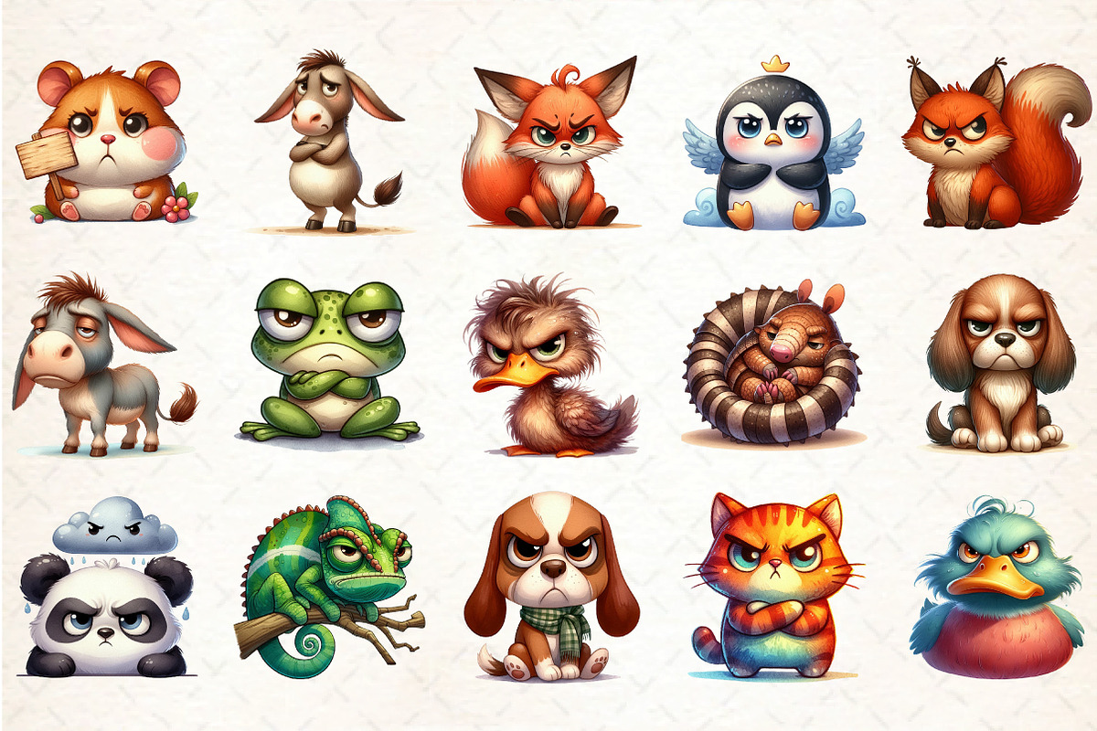 Grumpy Animal Clipart, an Illustration by DreamCafeArt (Photo 3 of 5)