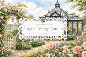 English Cottage Garden in Watercolor