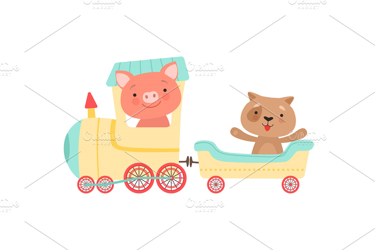 Cheerful Red Cheeked Pig and Dog, an Animal Illustration by TopVectors