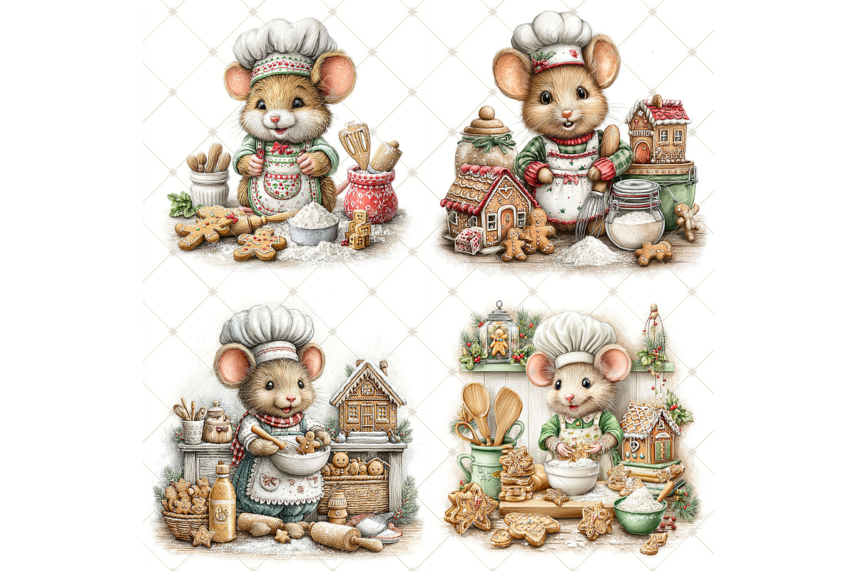 Christmas Mouse Baking Clipart JPG, a Seasonal Illustration by Memories By Lea (Photo 4 of 17)