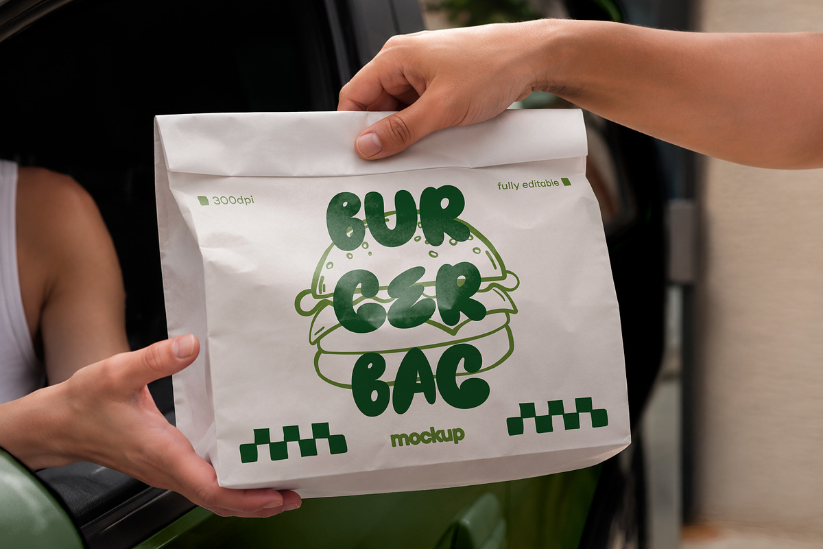 Fast Food Delivery Bag Mockup, a Packaging Mockup by The Rose Project (Photo 2 of 3)