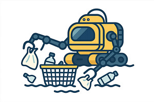 Robotic cleaner collects plastic, an Animal Illustration by ZinetroN