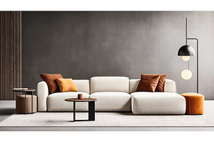 Modern living room with a white sofa, a Background Photo by Sergey Kotenev