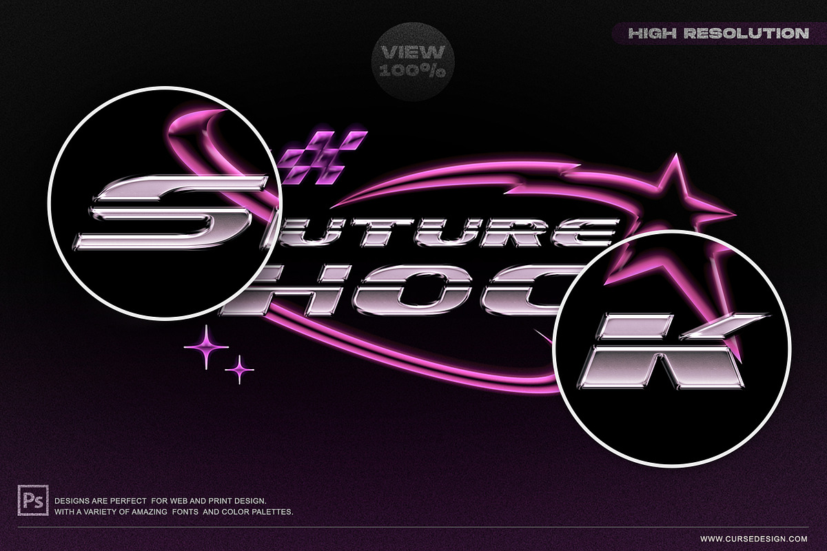 Y2K Chrome Text Effects – 5 PSD File, a Layer Style Add-On by Cursedesign (Photo 2 of 5)