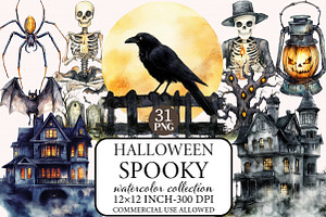 Spooky Halloween Clipart Bundle, an Illustration by Libby Wishes