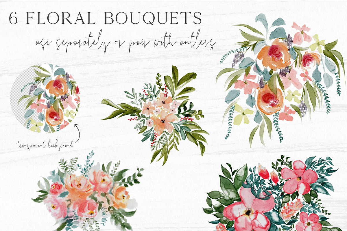 Antlers & Florals Wedding Clipart, an Illustration by Wooly Pronto (Photo 3 of 6)