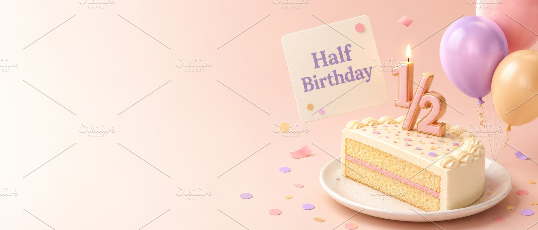 Half birthday cake with numeral cand, a Photo by Dvoevnore photos