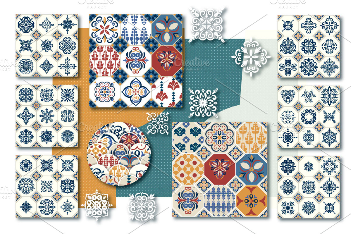 Big Set of Azulejio TILE Patterns., a Pattern Graphic by DeMih
