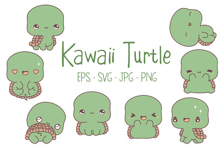 Kawaii Turtle Set Illustrations
