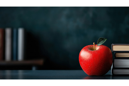 A red apple with a green leaf placed, a School & Education Photo by Sergey Kotenev