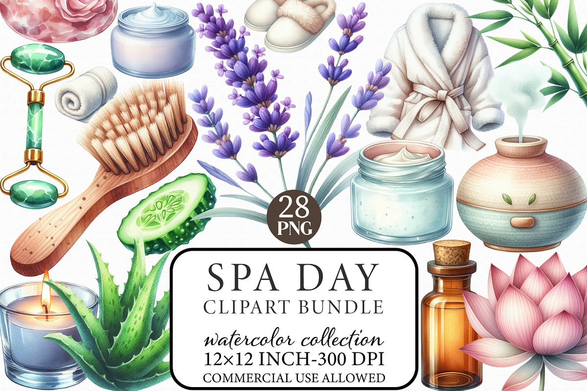 Watercolor Spa Day Clipart Bundle, a Seasonal Illustration by Libby Wishes (Photo 1 of 7)