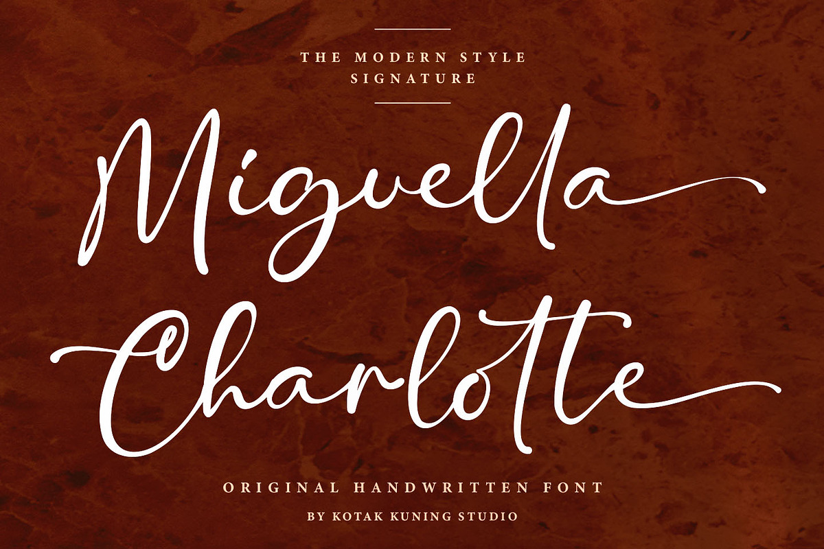 SALE Miguella Charlotte, a Script Font by Kotak Kuning Studio (Photo 1 of 10)