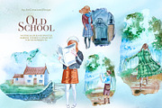 Watercolor Old School Clipart Set, a Seasonal Illustration by ArtCreationsDesign (Thumbnail 13 of 18)