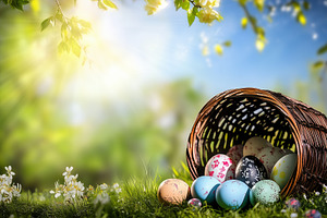 Easter card. Colorful eggs tumble, a Health & Medical Photo by Imaginarium