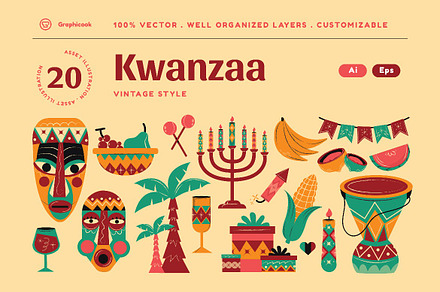 Vintage Kwanzaa Illustration Set