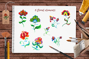 Folk flowers watercolor clipart, a Decorative Illustration by Where summer is (Thumbnail 2 of 8)