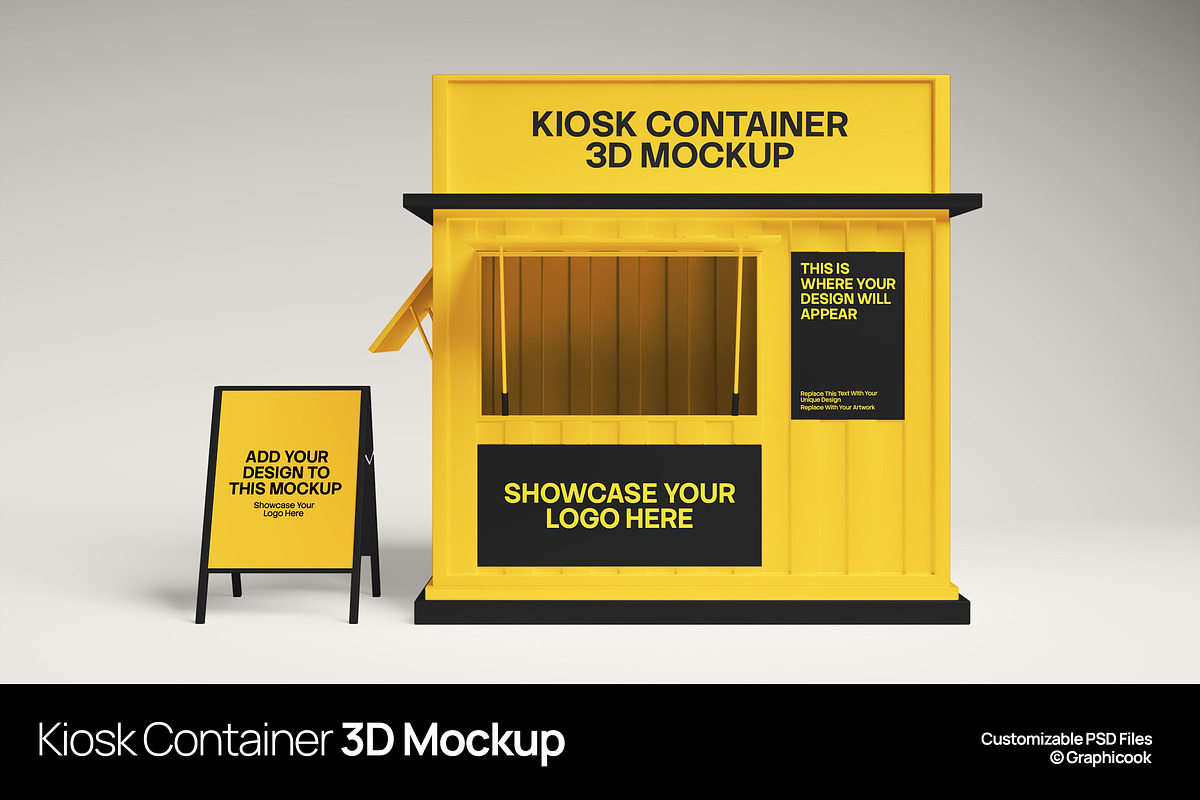 Kiosk Container 3D Mockup, an Advertising Mockup by graphicook