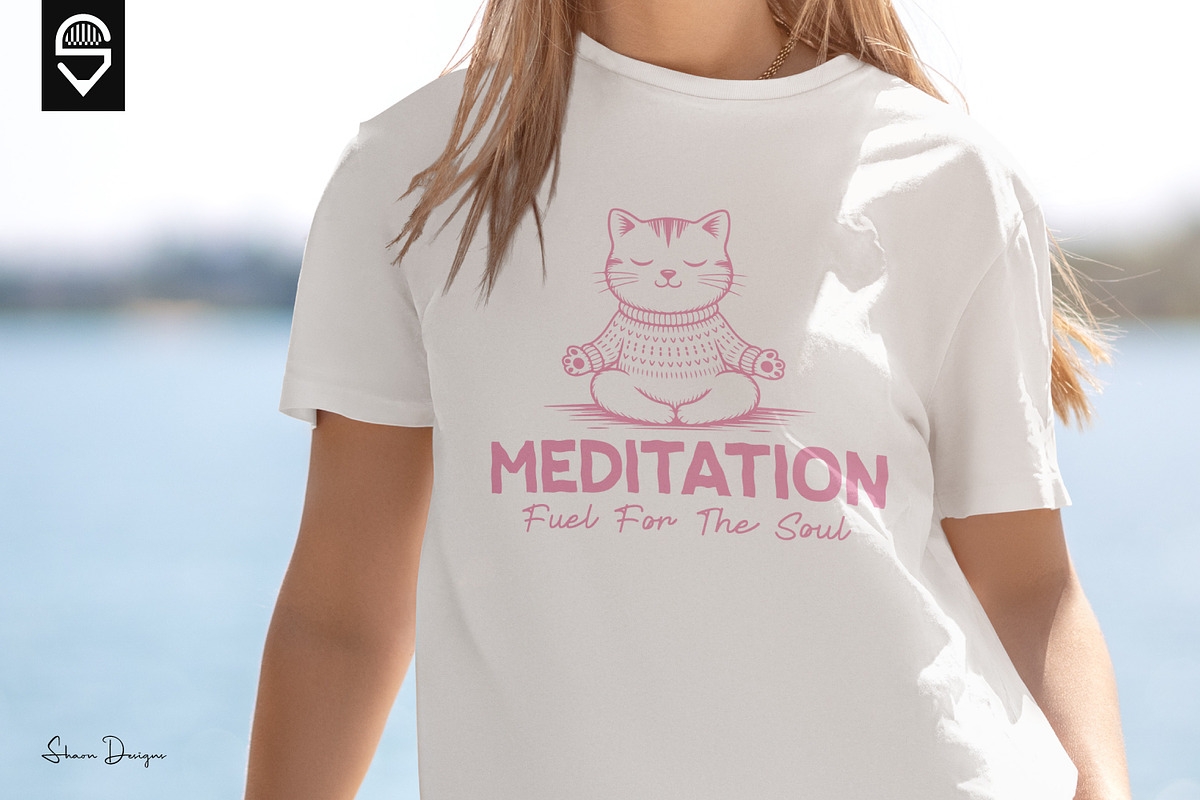 Cute Meditating Cat T-shirt Design, a Graphic by shaondesigns (Photo 4 of 6)