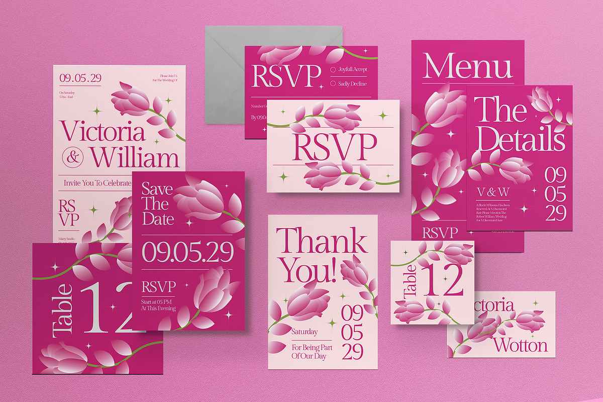 Pink Y2K Wedding Invitation Set, an Invitation Template by graphicook (Photo 1 of 3)