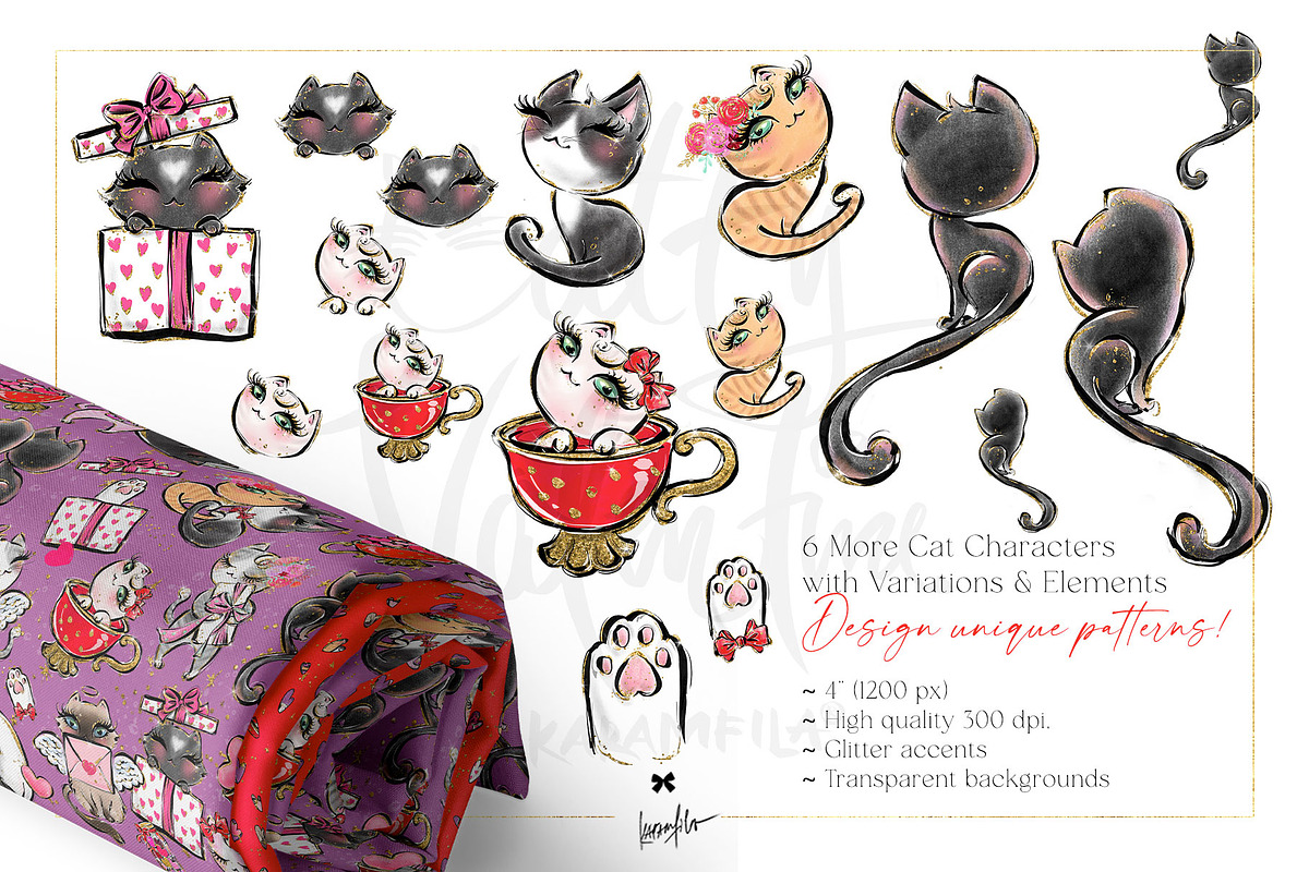 Valentine Cats Glitter Clipart PNG, an Animal Illustration by KaramfilaS (Photo 6 of 14)